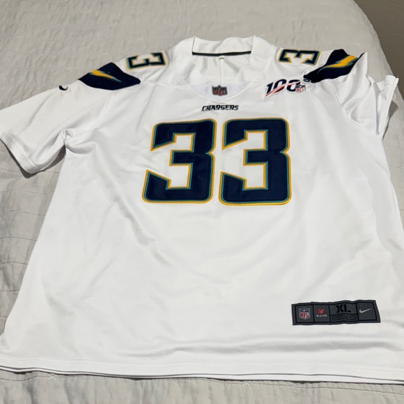 Nike White and Blue Football JerseyDerwin James jr. 2019 NFL season.